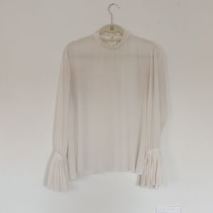 Sheer Elegant Cream Ruffled Women's Top